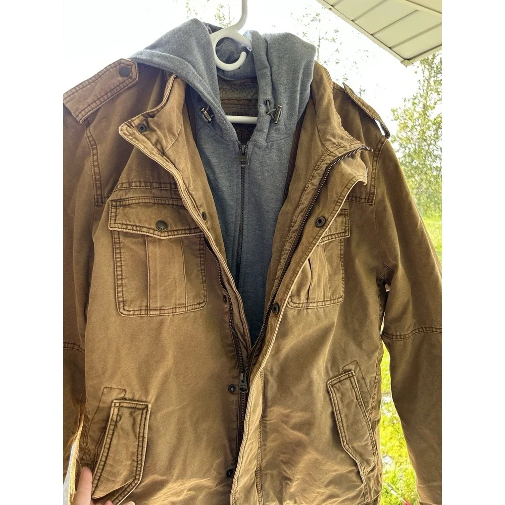 Levi's Sherpa Lined Hooded Canvas Work Jacket Brown Men's XL Full Zip Coat